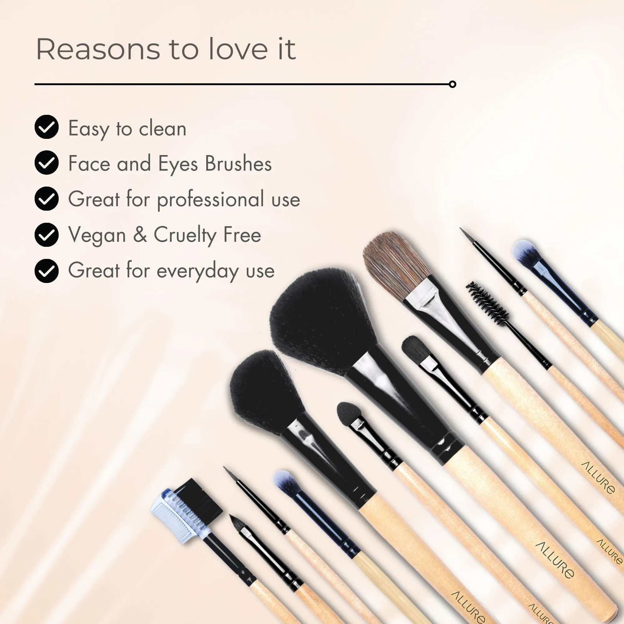 Allure Classic Ack-12 Pack Of 12 Makeup Brush Set With Travel Pouch