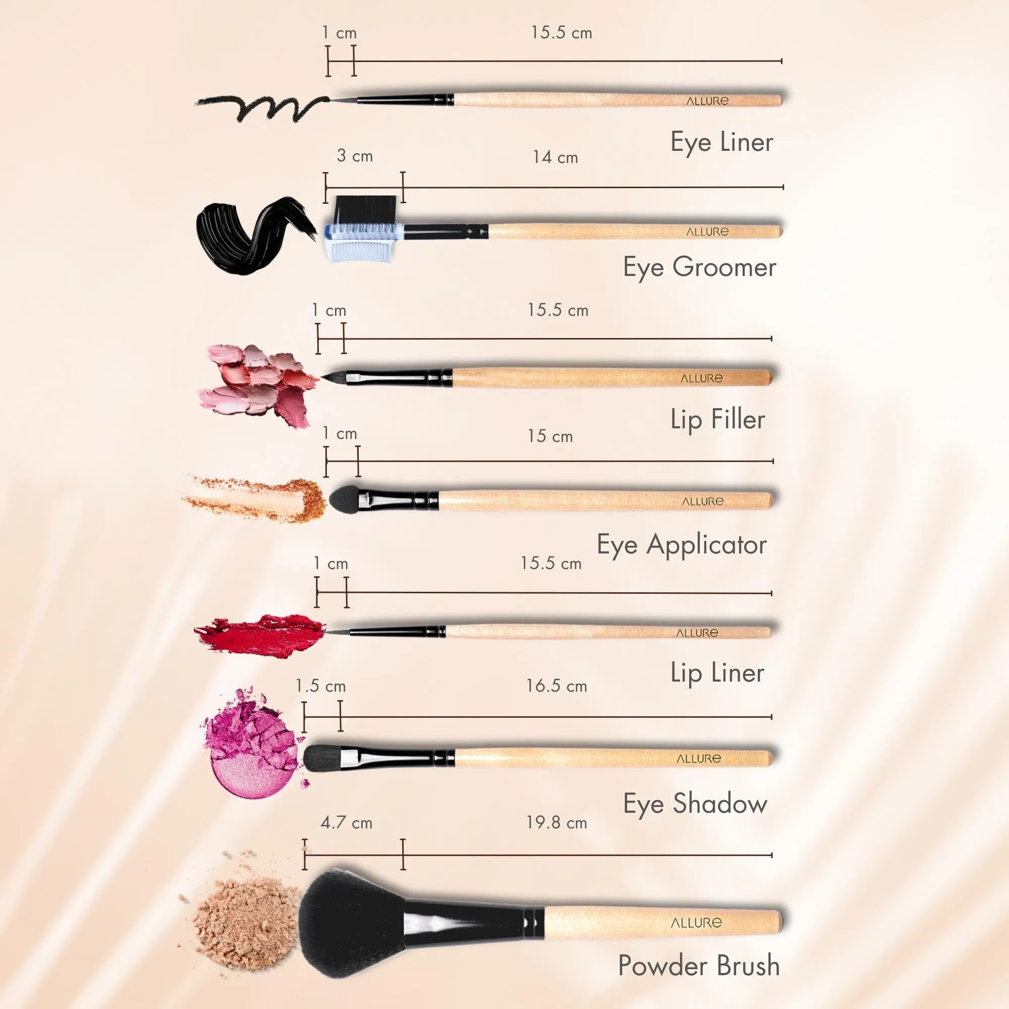 Allure Classic Ack-12 Pack Of 12 Makeup Brush Set With Travel Pouch