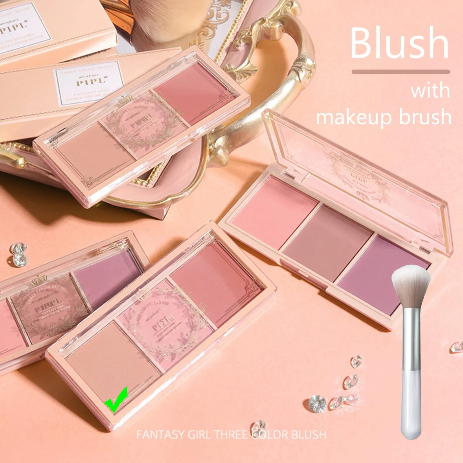 Blushers for Cheeks, 3 In 1 Color Matte Face Blush Make Up Powder, Makeup Blusher for Long-Lasting Sweat-Resistant Non-Greasy Blush Glow Matte Super Brighten Skin Shimmery Natural Look