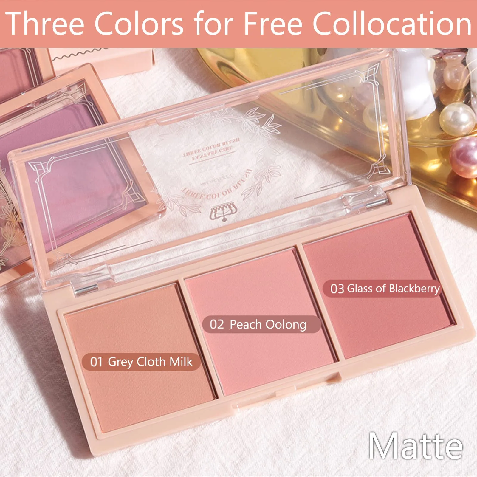 Blushers for Cheeks, 3 In 1 Color Matte Face Blush Make Up Powder, Makeup Blusher for Long-Lasting Sweat-Resistant Non-Greasy Blush Glow Matte Super Brighten Skin Shimmery Natural Look