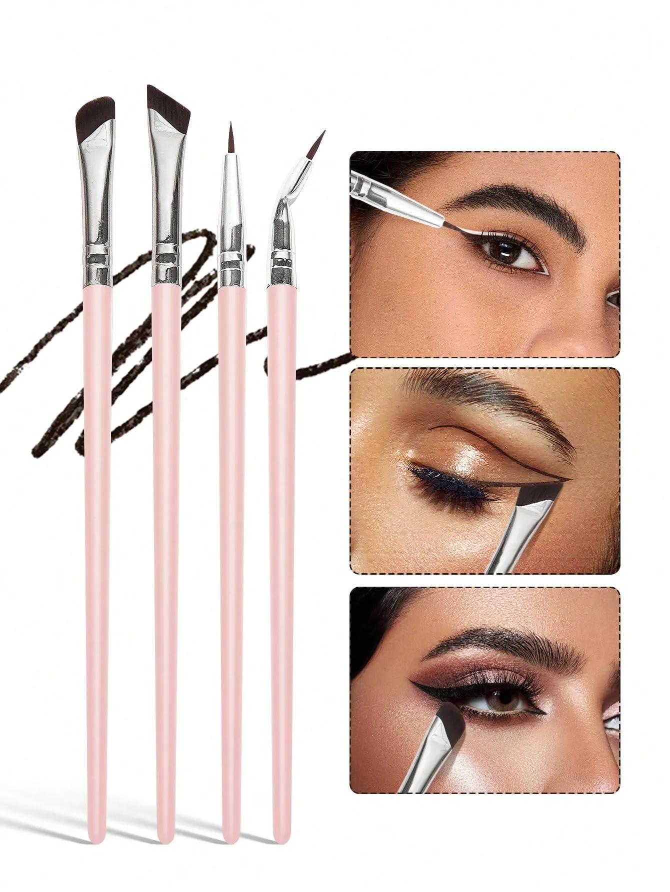 MAANGE 4pcs Professional Eye Makeup Brush Set,Eye Shadow Brush,Eyebrow Brush,Eyeliner Brush,Makeup Tools With Soft Fiber For Easy Carrying,Brush For Travel